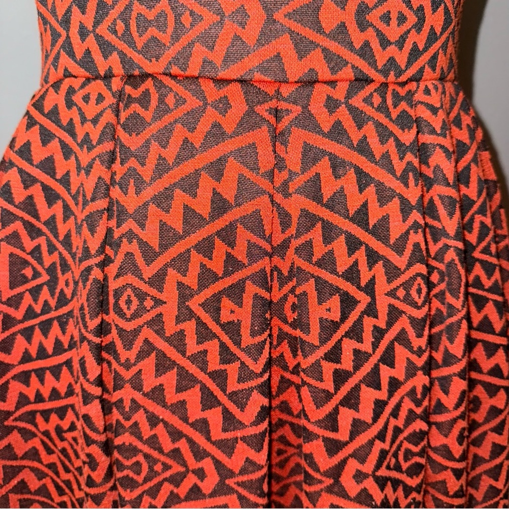 Retro Women’s BOHO Aztec Geometric Chic Dress Black Orange Fall Autumn - Picture 9 of 11